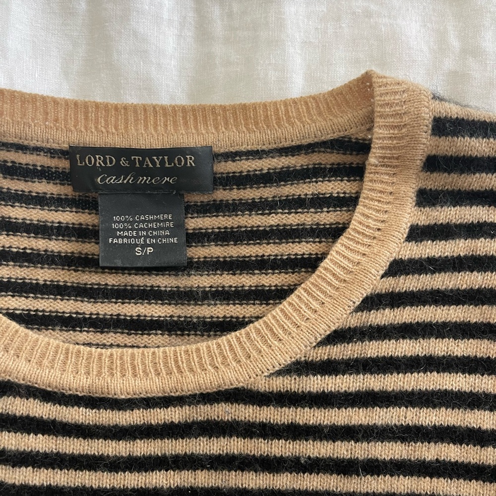 Lord & Taylor Cashmere Sweater - Beige and Black Stripes